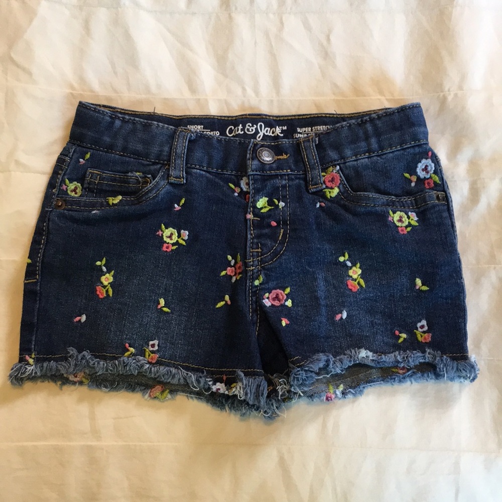 CAT & JACK | Super Stretch Denim Jean Shorts With Floral Embroidery